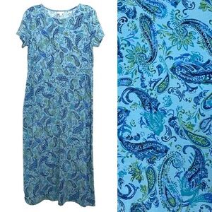 J. Jill Paisley Maxi Dress Medium Short Sleeves Pockets Summer Pima Cotton Modal